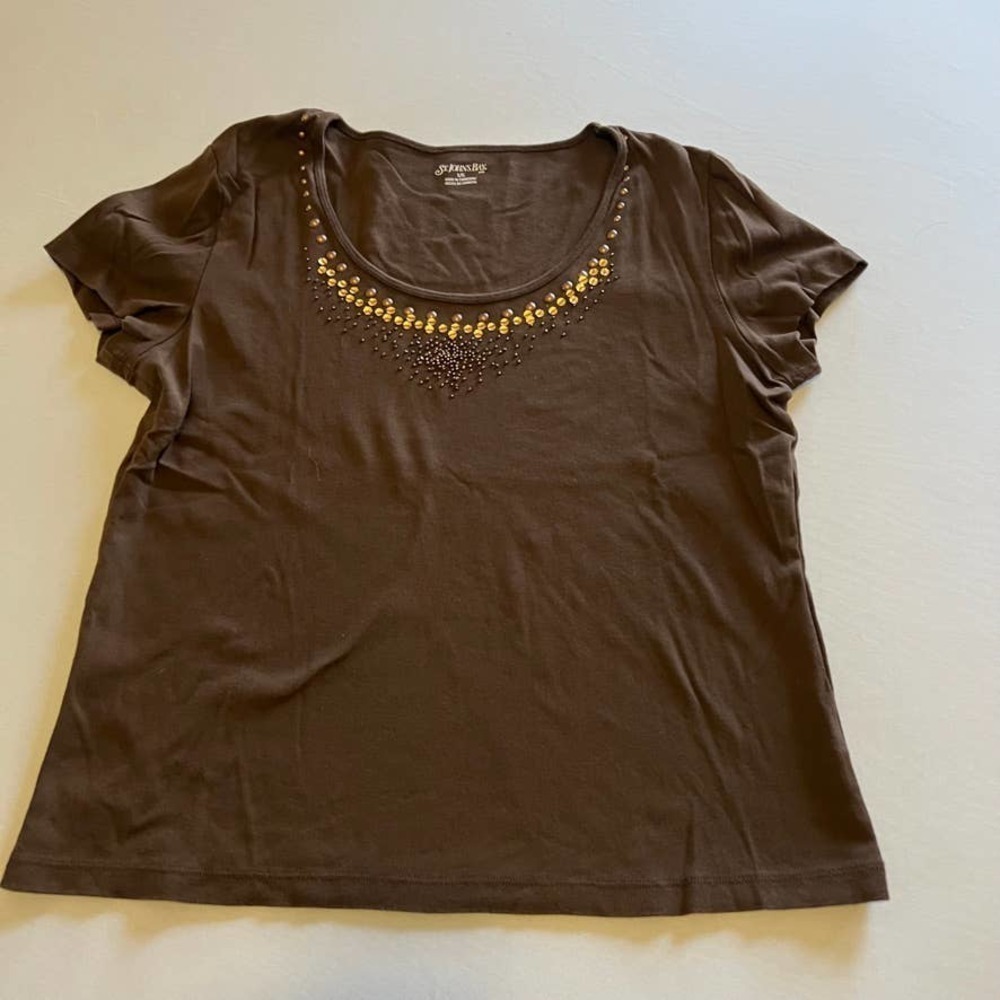 5/ $25  St. John's Bay Brown casual top sequin trim L